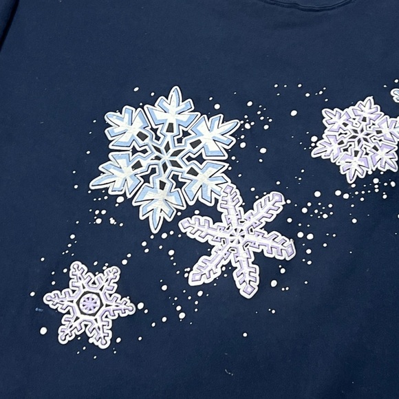 Vintage Snowflakes Winter 1990s Blue Crewneck Pullover Sweatshirt - Picture 4 of 6